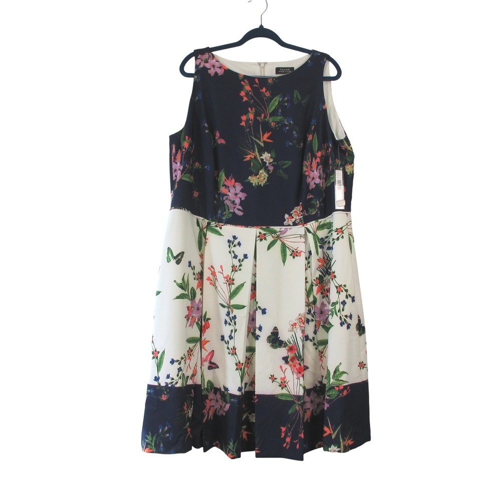 Floral Fit-and-Flare Midi Dress - Navy & White
